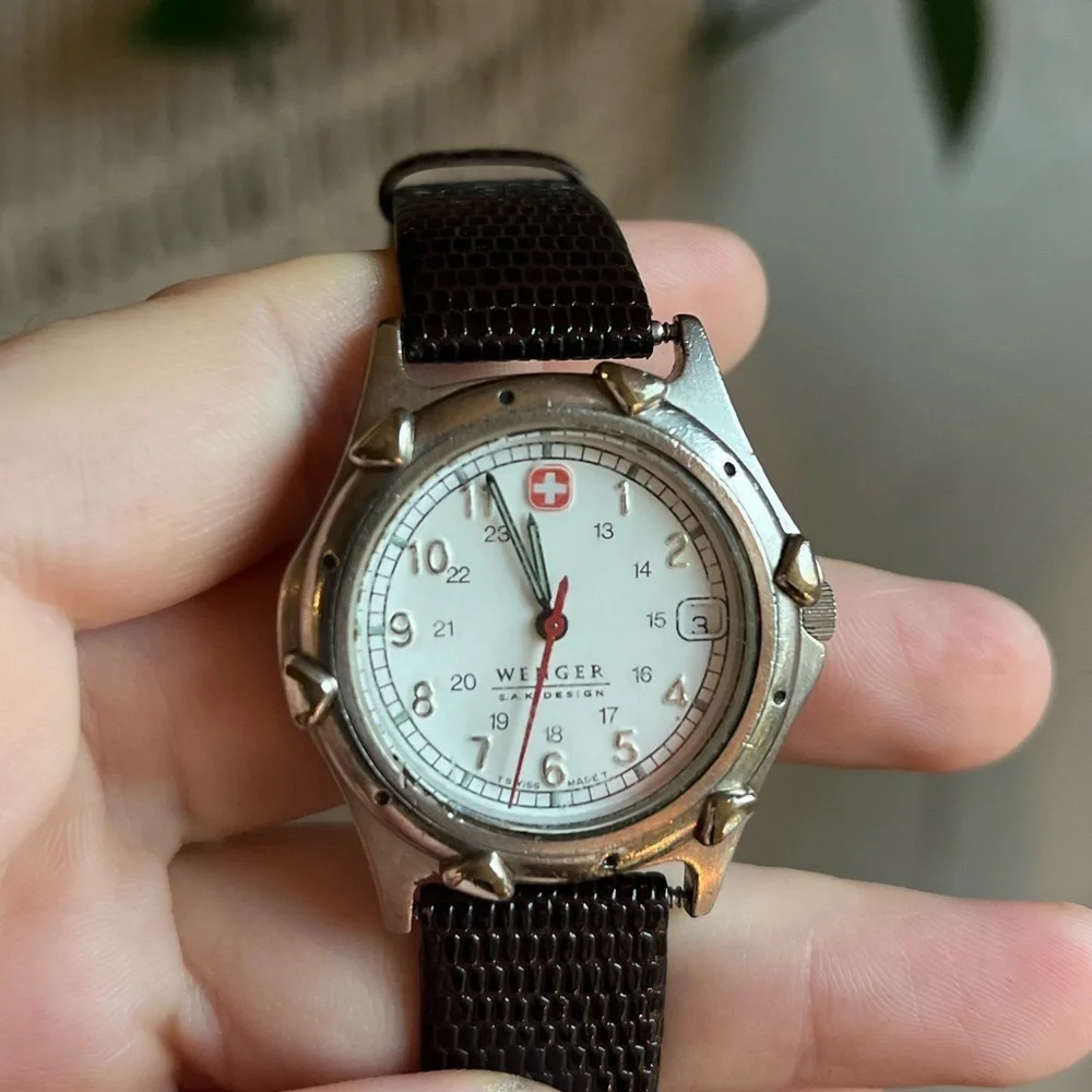 Wenger Swiss Military Women’s Watch Stainless Steel Date Window, Genuine Leather